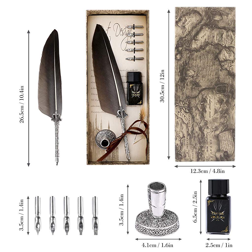 HASTHIP Quill Pen and Ink Set, Calligraphy Feather Pen with Wax